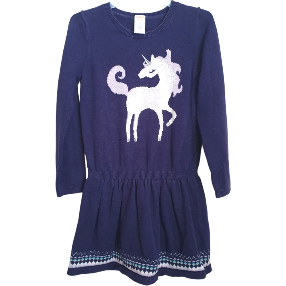 Gymboree Girl's Unicorn Winter Dress Navy Blue Size M 7-8
